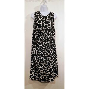 CHAUS Black White Giraffe Print Sleeveless Midi Dress Women's XL Twist Detail